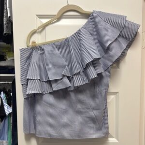Saks Fifth Avenue Blue and White Striped one shoulder Top